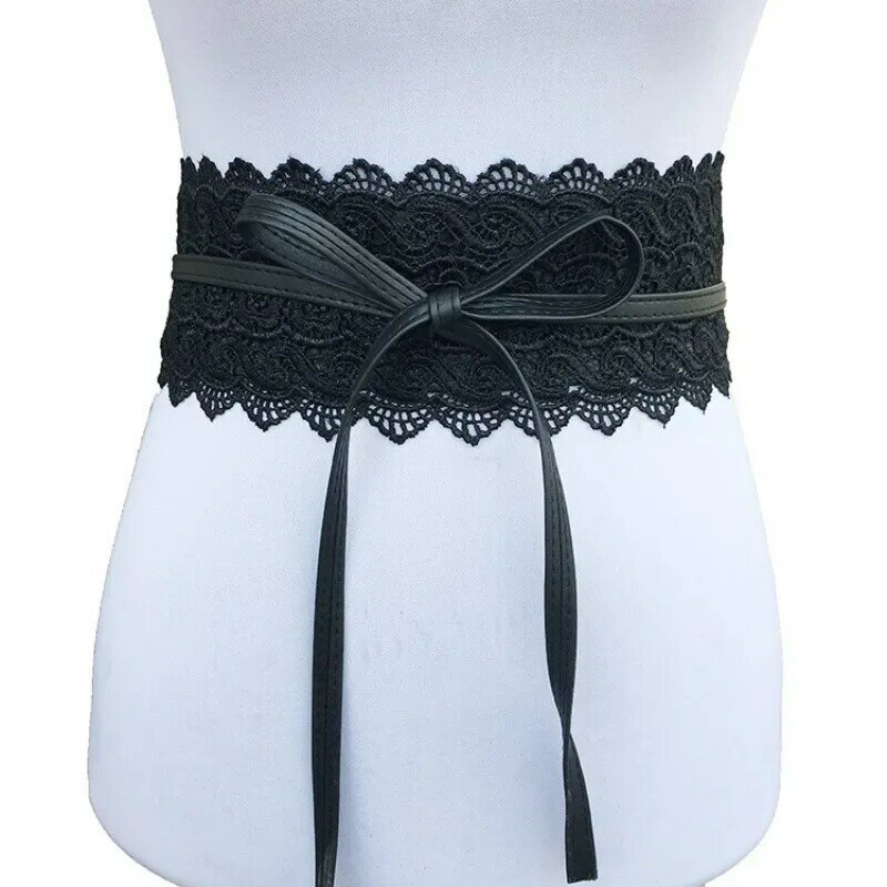 Faja de encaje negro para mujer, cinturones decorativos anchos de estilo europeo, accesorios de ropa