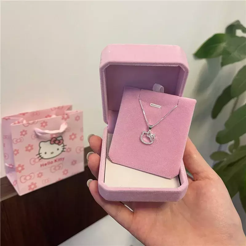 Hallo Kitty Sanrio Halskette Ring 2K Kuromi Melody Kette Legierung Silber Kristall Weiblichen Charme Strass Goth Schmuck Valentinstag Geschenk