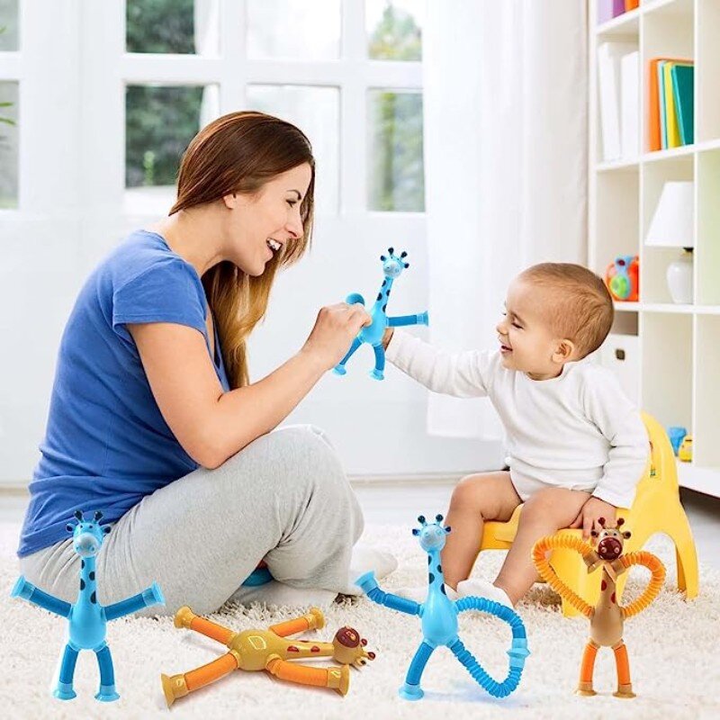 子供のための吸盤のおもちゃ,伸縮式のキリン,感覚的,抗ストレス,新しい,1ピース,4ユニット