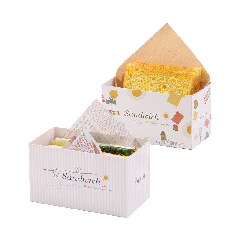 Caja de sándwich personalizada para alimentos, papel artístico de buen embalaje, materiales reciclados, OEM, más vendido