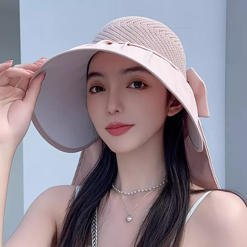 Hollow Top Sun Hat Women Summer Detachable Shawl Sunshade Hat Female Outdoor Beach UV Protection Breathable  Lady
