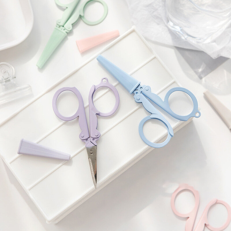Tijeras plegables creativas Kawaii Morandi cortador de papel portátil, lindas tijeras DIY, álbum de recortes, herramientas hechas a mano, suministros de oficina