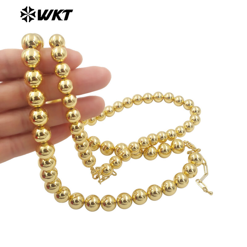 WT-JFN14 alla moda 18K placcato oro reale rotondo grande perline in ottone collana a catena a mano stampata 10 e 12MM disponibile