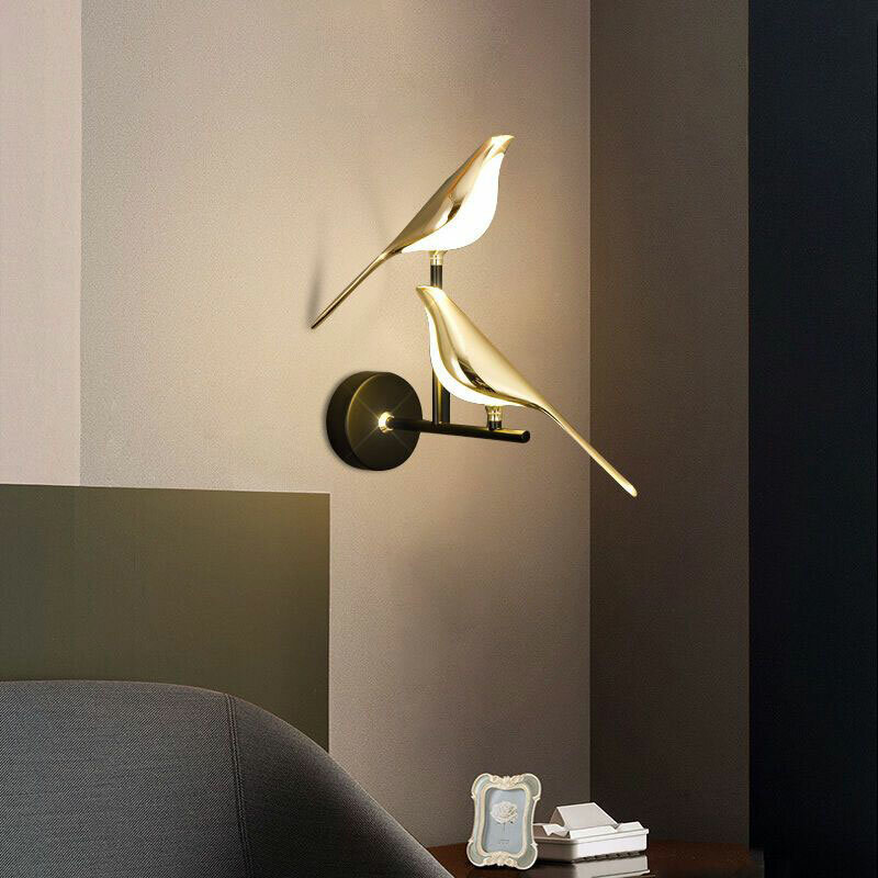 Creative Bird 360 ° Rotatable LED Lâmpadas de parede, quarto, cabeceira, interior, dourado, toque interruptor, luzes de parede, candeeiro para casa