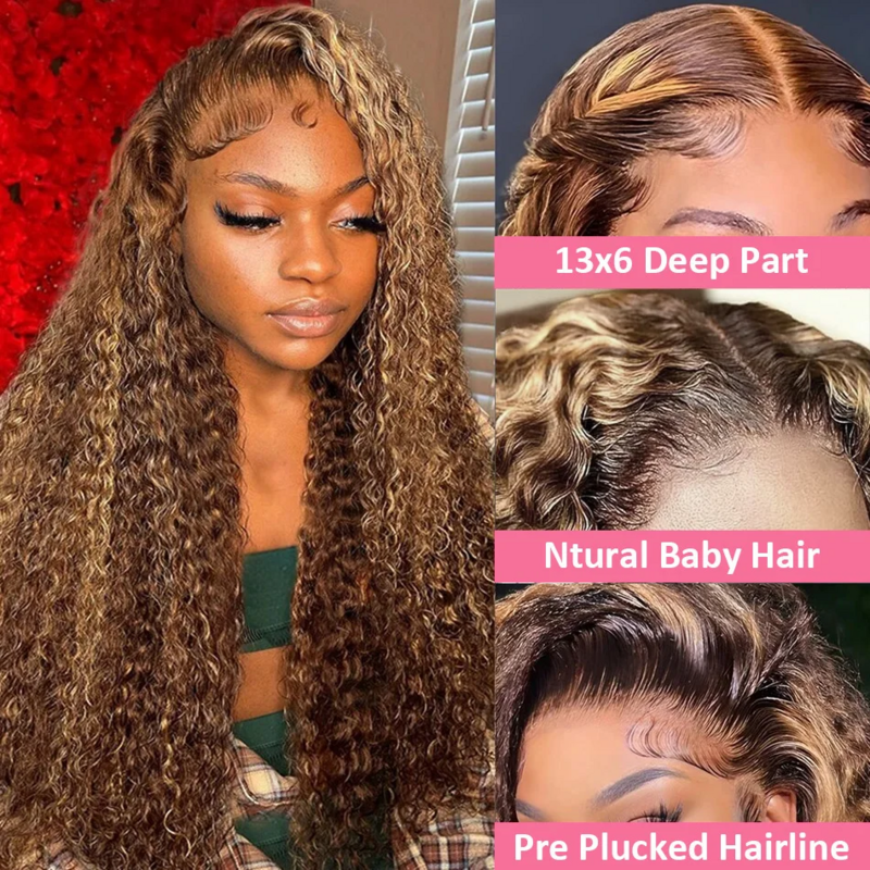 Loose Deep Wave Glueless Wig Human Hair Ready To Wear 13x4 Lace Closure Curly Highlight Ombre 4/27 Preplucked Hairline Pre Cut