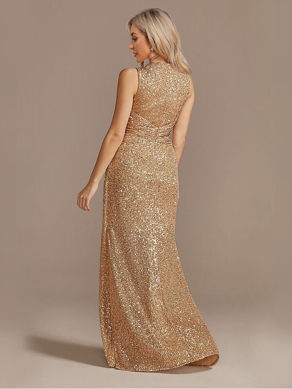 Lucyinlove Luxury Floor Length V-Neck Evening Dress Elegant Slit Party Women 2024 Wedding Sequins For Formal Prom Cocktail Dress