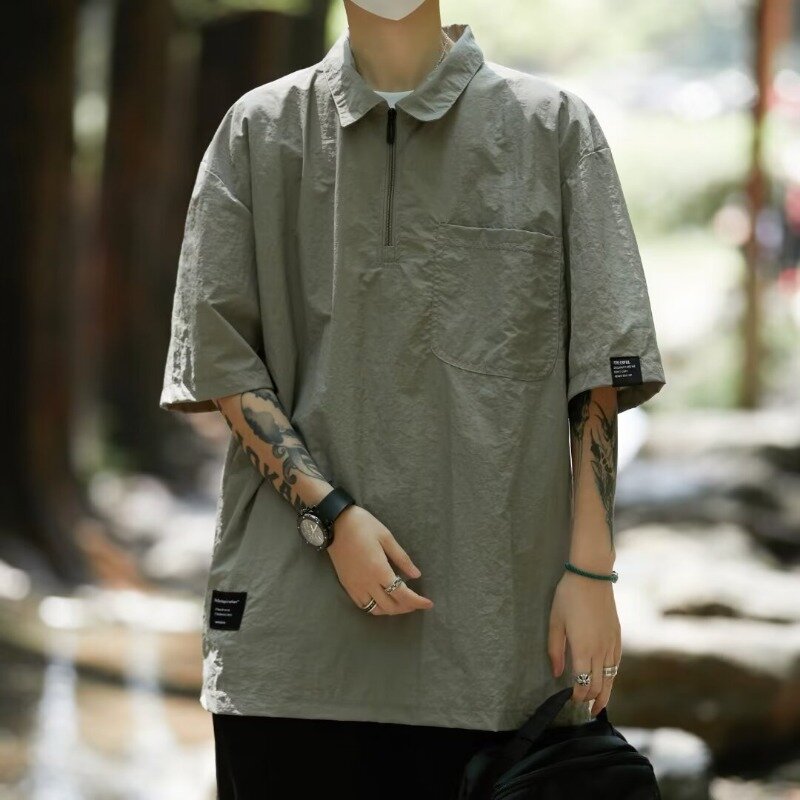 Японская ледяная шелковая быстросохнущая рубашка-поло, летняя футболка с коротким рукавом, свободная повседневная крутая футболка в стиле Instagram