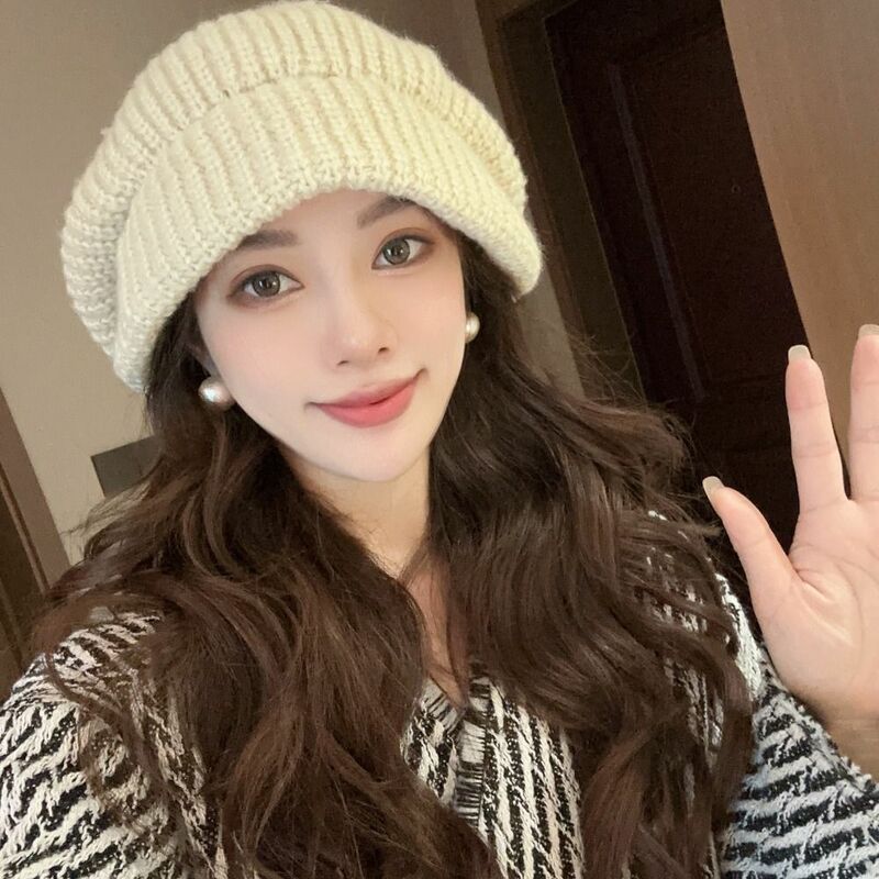 Show Smaller Pullover Knit Cap 2024 New Ear Protection All-match Heaps Hat INS Style Thicken Beanie Women Girls Maiden