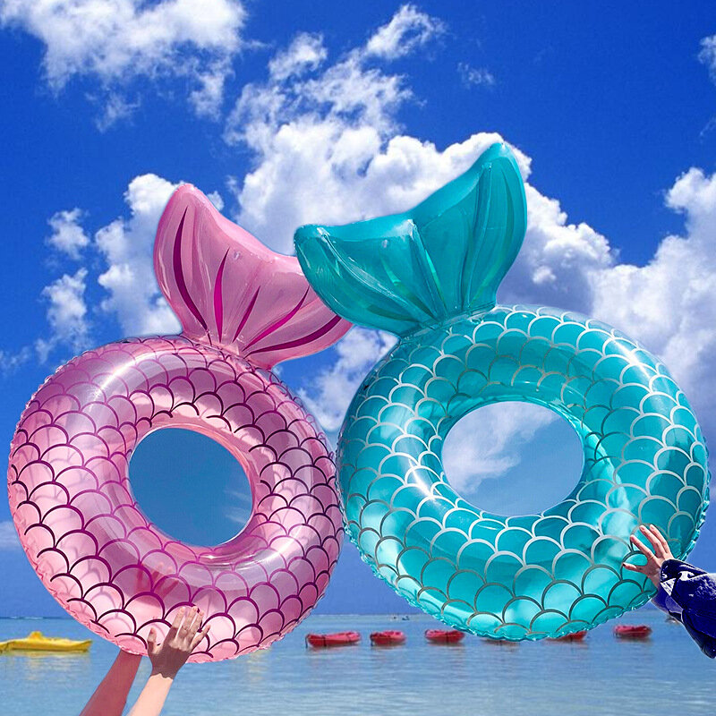 New Mermaid Float Inflatable Mermaid Swimming Ring With Backrest Swimming Laps Floating Ring Inflatable Lounge Raft Beach Toys