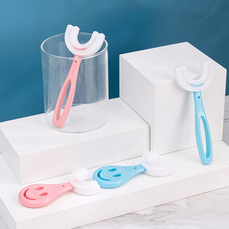 Escova de dentes infantil em forma de U, escova de dentes infantil 360 graus, dentes infantis, limpeza oral