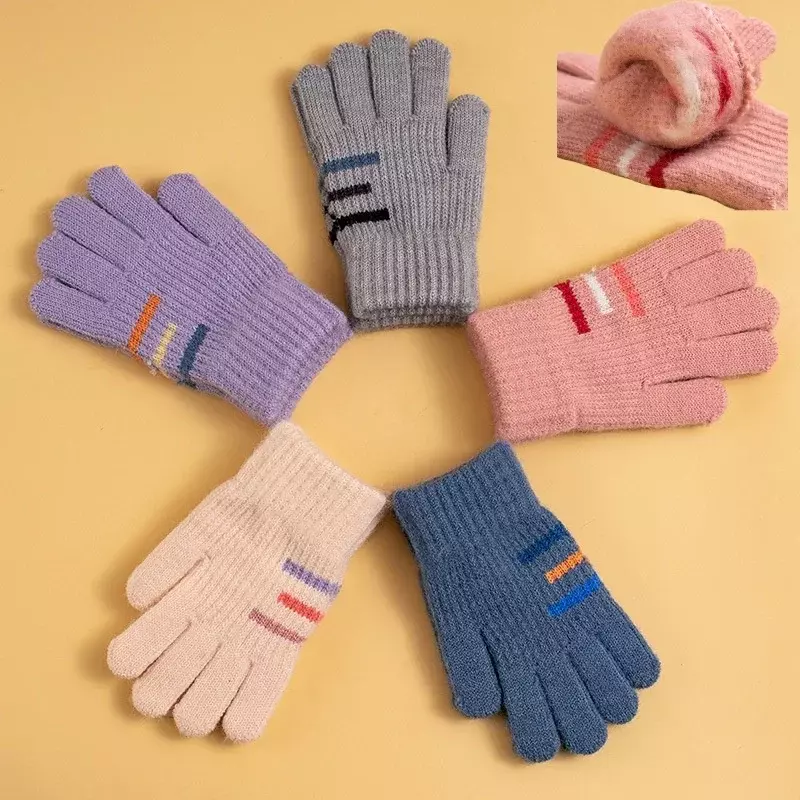 1 пара шерстяных теплых перчаток для детей, Простые Модные полосатые перчатки для маленьких мальчиков и девочек, уличные осенне-зимние кашемировые зеркальные детские перчатки