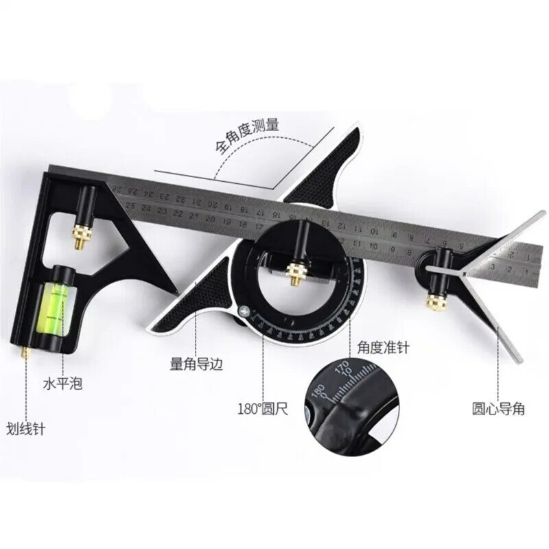 3 In1 Adjustable Ruler Multi Combination Square Angle Finder Protractor 300mm/12"Measuring Set Tools Universal Ruler Right Angle
