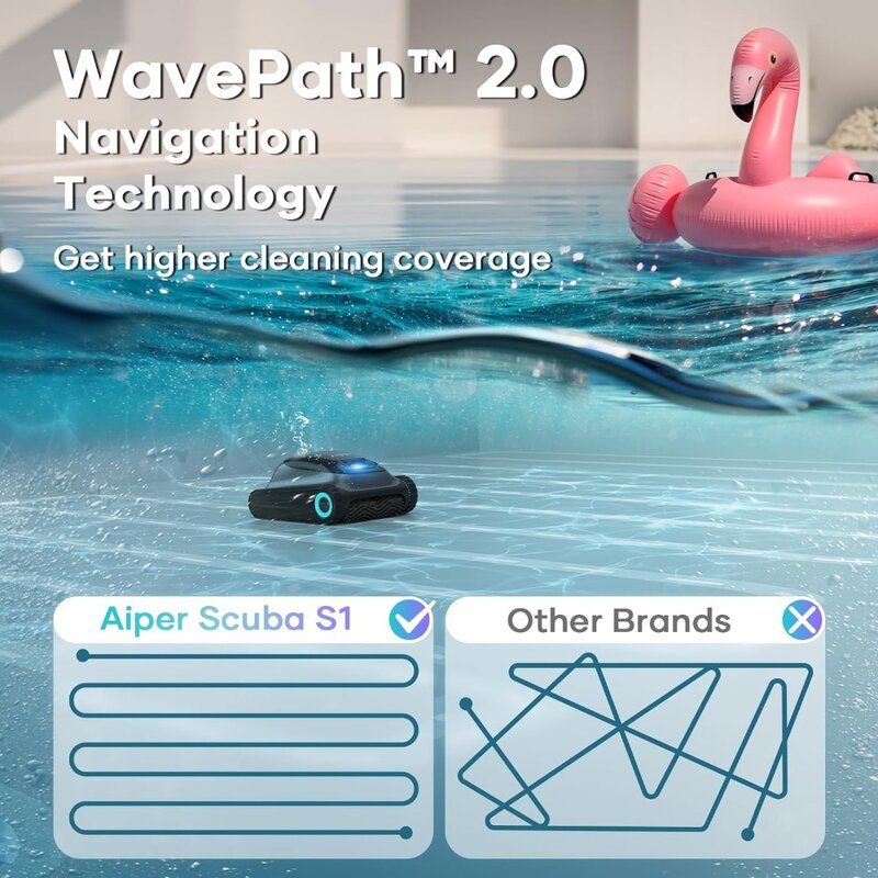 Limpiador de piscina robótico inalámbrico, aspirador de piscina para piscinas en el suelo, limpieza de líneas de agua de pared, ruta de onda 2,0, navegación inteligente (2024 nuevo)