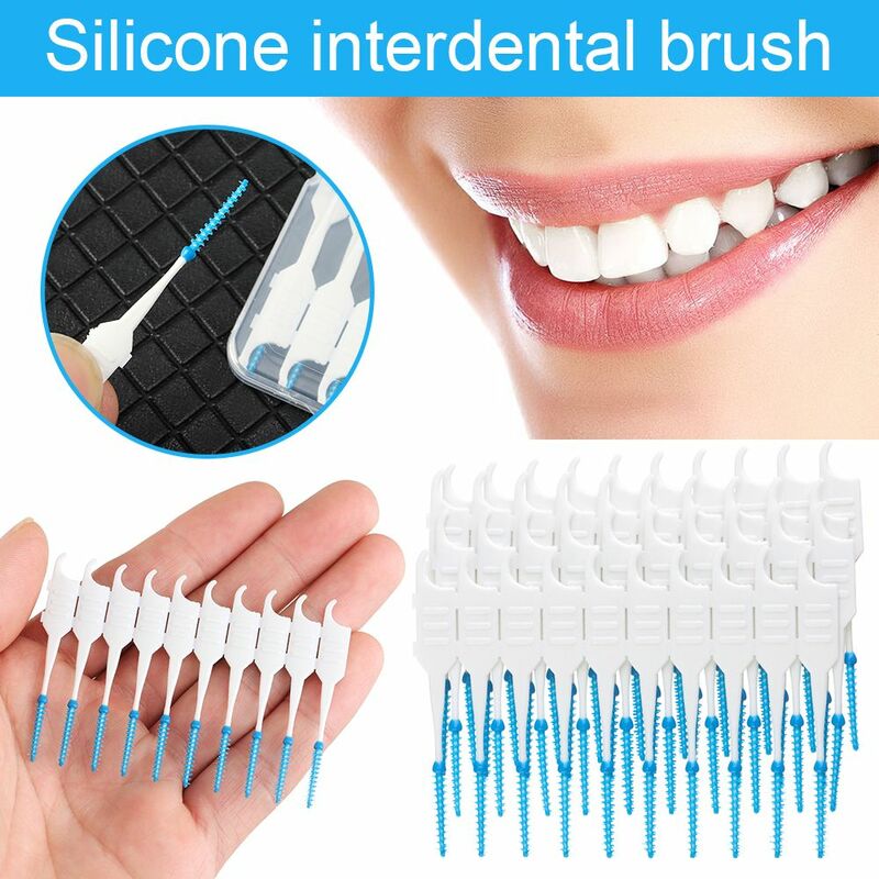 40Pcs 실리콘 치아 관리 더블 헤드 구강 청소 치실 치간 칫솔 이쑤시개 치과 청소 브러쉬