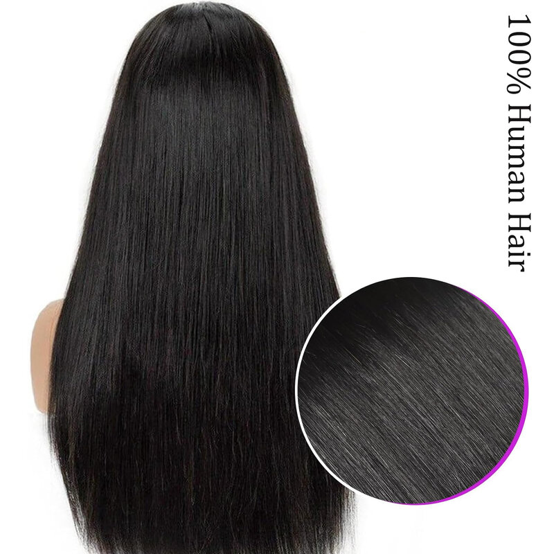Peluca de cabello humano liso con malla frontal, Color Natural, brasileño, 180% de densidad