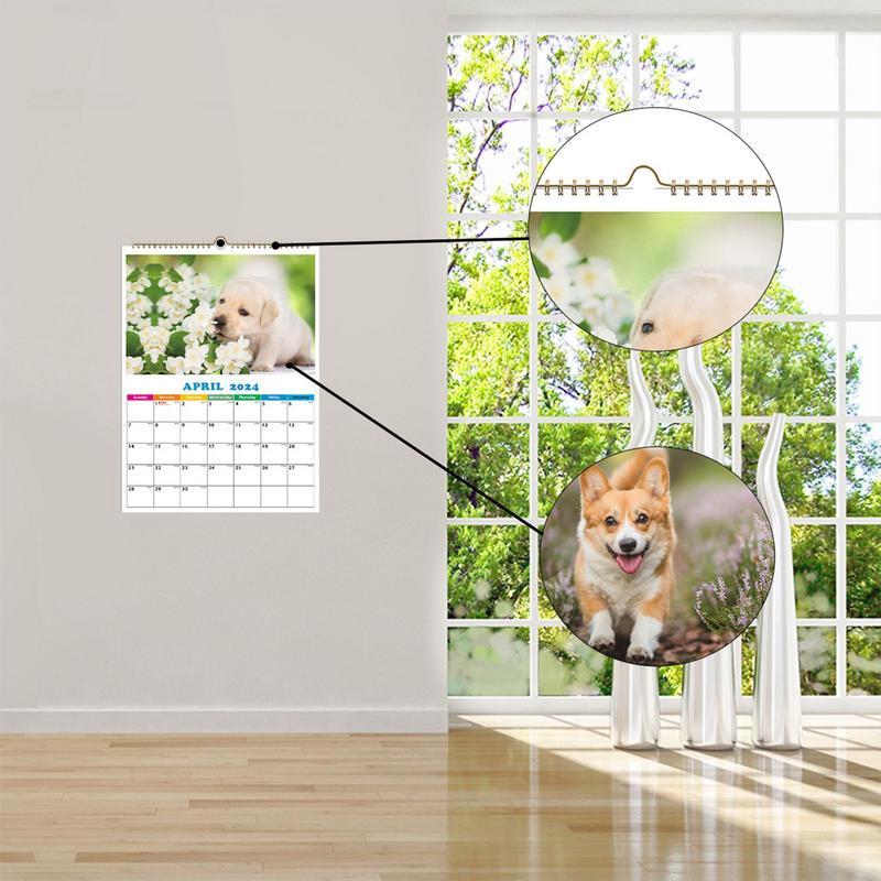 Kalendarz miesięczny dla psa 2024 Kreatywny kalendarz dla psa Codzienny kalendarz ścienny 2024 A4 Kalendarz dla psa Codzienny wystrój ściany dla mieszkania Dormitorium