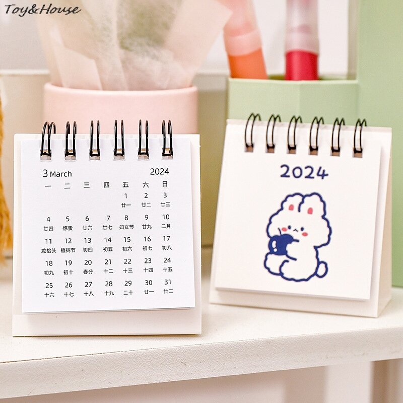 1PC 2024 Mini kalendarz biurkowy kalendarz z motywami z kreskówek kreatywny Plan samodzielnego wyciskania kalendarza