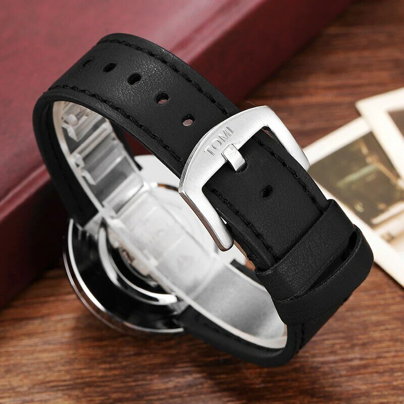 Men'S Quartz Watch Creative Watch Turntable Hollow Dial Set Leather Watch Men'S Simple Fashion Waterproof Clock