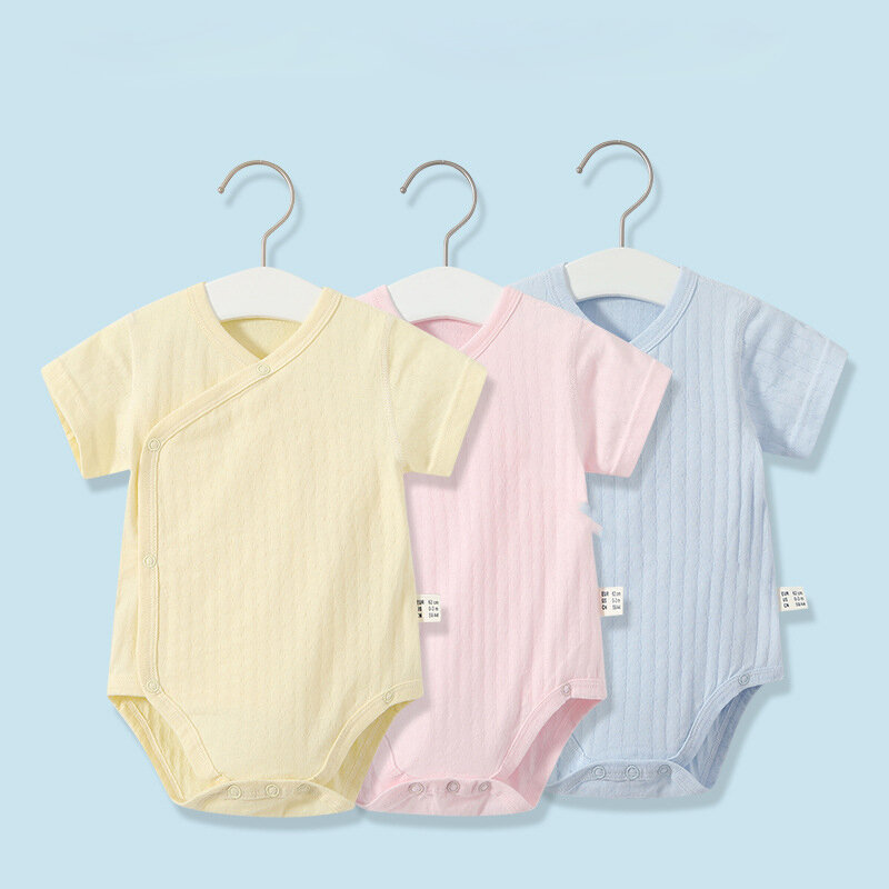 Pelele de algodón de manga corta para niñas recién nacidas, traje suave y transpirable de Color puro, 2 piezas, Verano