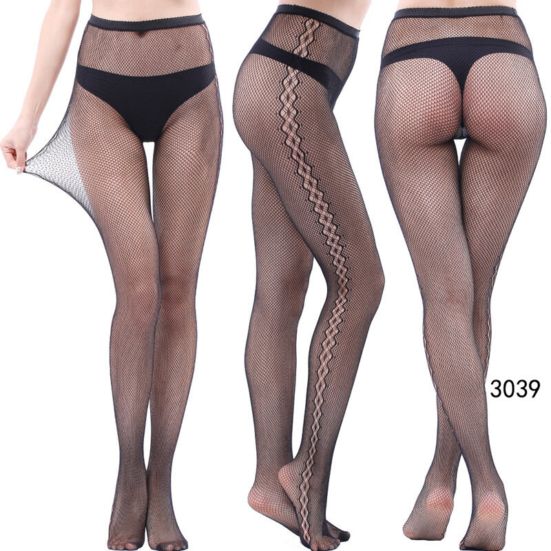 New Jacquard Fishing Net Pantyhose American Mature Spicy Girl High Quality Lightweight And Sexy Black Lace Hollow Mesh Socks