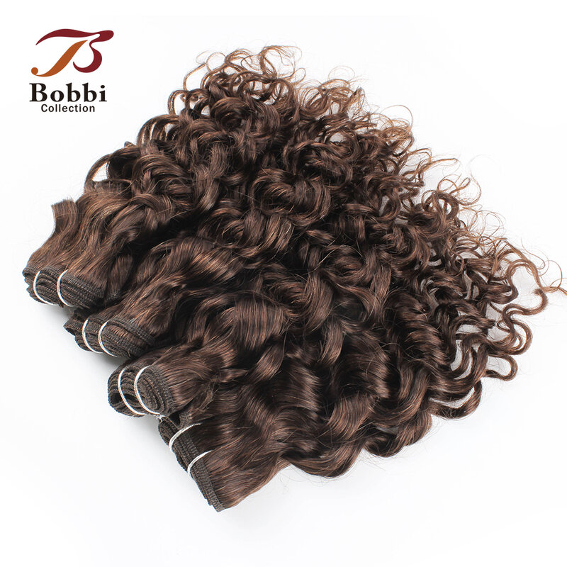 Bundel rambut manusia keriting 50g/buah 4/6 dengan 4x4 penutup renda hitam cokelat gaya ikal pendek rambut manusia Remy gelombang air
