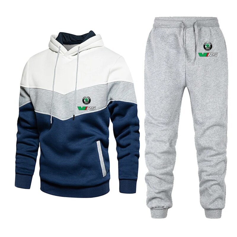 Skoda Rs Vrs Motorsport Graphicorrally Wrc Racing Mens Fashion Printing Hooded Hoodie+Pant Casual New Three-Color Stitching Suit