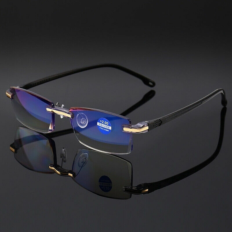 KLASSNUM Reading Glasses Men Anti Blue Ray Presbyopia Goggles Women Vintage Rimless Eyewear Diopter +1.0 1.5 2.0 2.5 3.0 3.5 4.0