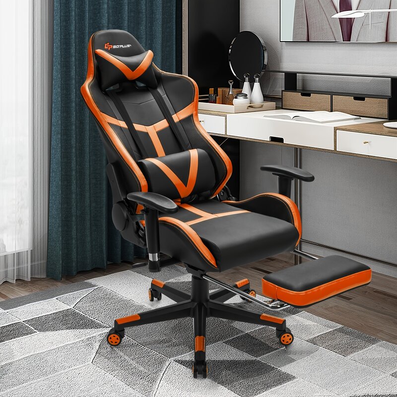 1-teiliger Massage-Gaming-Stuhl, Renn-Liege mit Lordos stütze, Fuß stütze, Metallrahmen, PVC-Material, einstellbare Höhe und Winkel, e