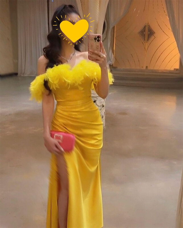Prom Dress Evening Charmeuse Feather Engagement Sheath Off-the-shoulder Bespoke Occasion Gown Midi Dresses Saudi Arabia