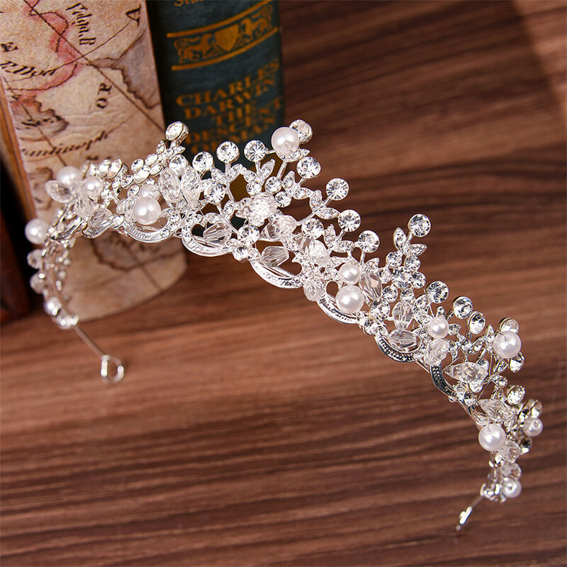 New Korean style rhinestone pearl crown fashion beaded alloy bridal headwear hair accessories wedding accessories