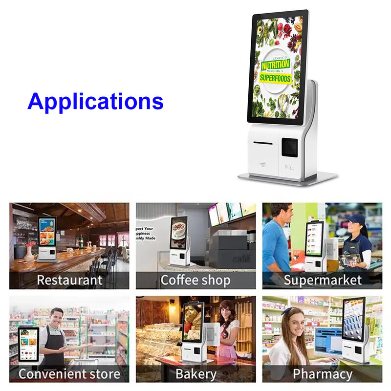 Chiosco self-order da 15.6 pollici, terminale self-service con touch screen 2K Android o windows OSD, stampante 58-80mm, scanner di codici a barre