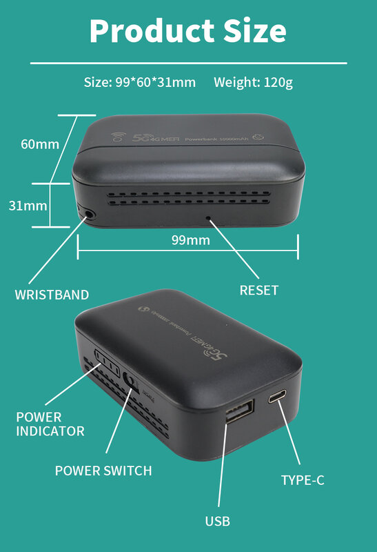 OPTFOCUS Modem nirkabel portabel 4G lte, Router nirkabel Powerbank USB TYPEC 4G SIM Card 10000Mah MIFI Modem 4G Mini saku Hotspot Wifi