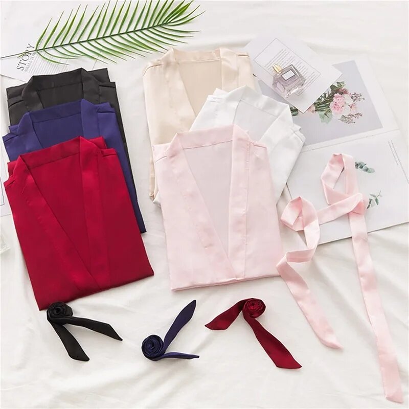 Халат-кимоно Женский Шелковый атласный, модный пикантный банный халат, пикантный пеньюар, свадебная одежда для невесты и подружки невесты