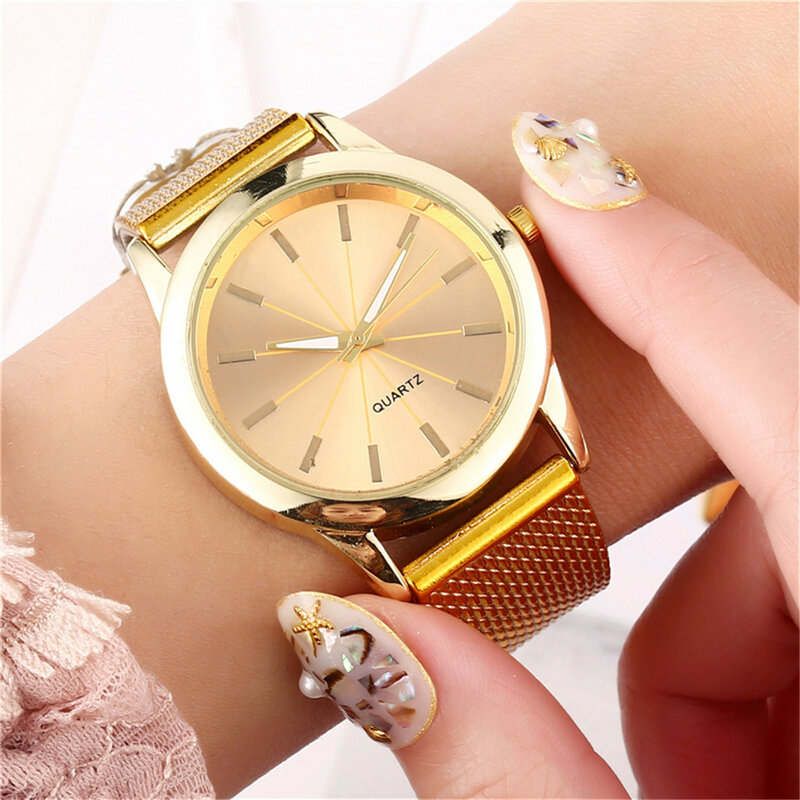 Relógio de quartzo de luxo feminino, Alloy Business Watch, mostrador de aço inoxidável, relógio bracele casual
