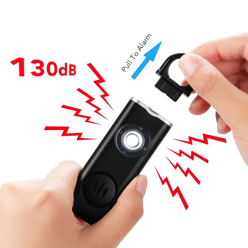 130dB Personal Defense Alarm Rechargeable Self Defense Woman Safety With LED Light Alarm Key Chain Emergency Anti-Attack