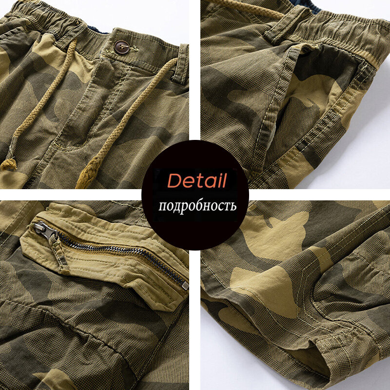 Pantalones cortos de camuflaje con múltiples bolsillos para hombre, Shorts informales de algodón con cintura elástica, para correr, verano, primavera, triangulación de envíos