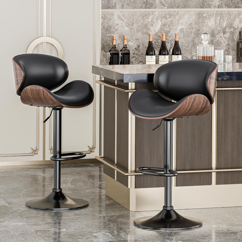 Aowos Adjustable Swivel Bar Stools Set of 2, Mid-Century Modern PU Leather Upholstered Counter Height  Stool, Kitchen Island