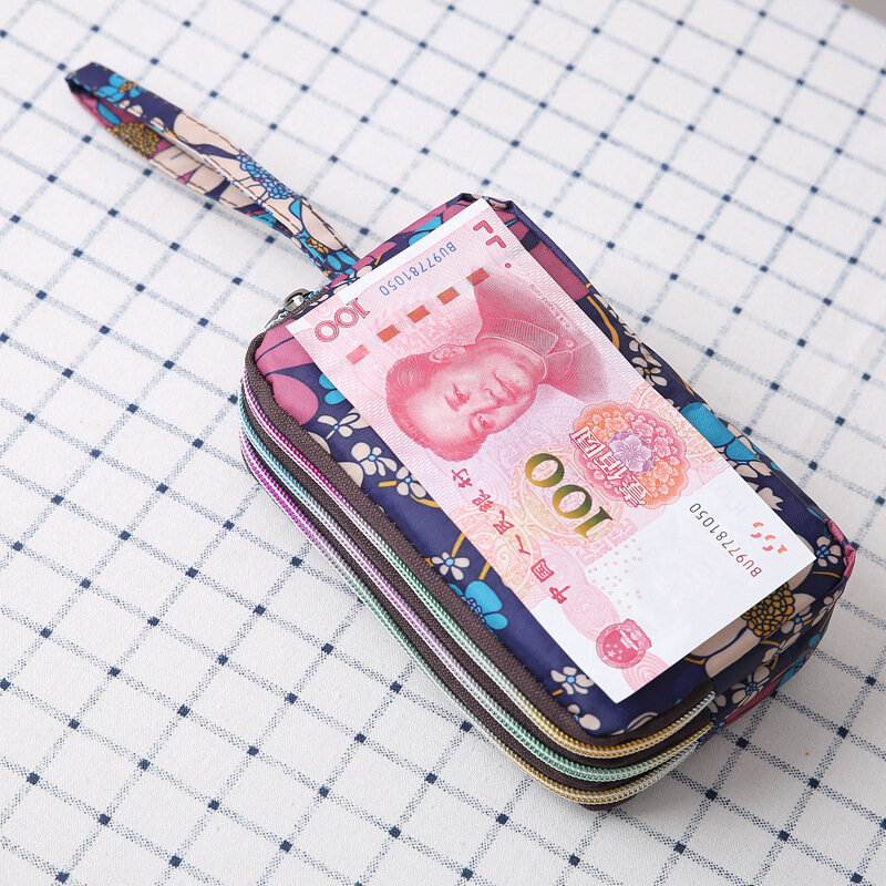 여성용 핸드백 프린트 캔버스 3 레이어 긴 지갑, 대용량 키 동전 지갑, 휴대용 방수 가방