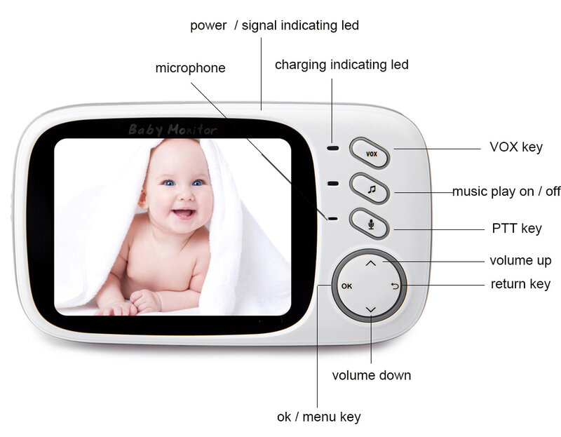 Babyfoon Babá Babyfoon Babá Sem Fio, Baby m onito R, 2,4 GHz, Display LCD de 3,2 ", Áudio De 2 Vias, Sono