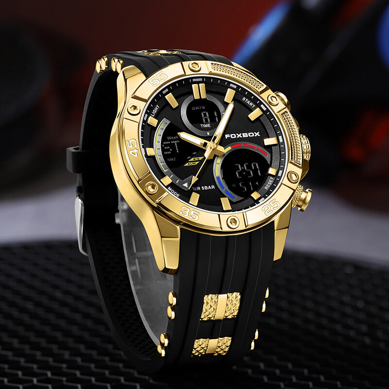 LIGE jam tangan tali silikon pria, arloji merek mewah tahan air olahraga Quartz konograf militer untuk lelaki