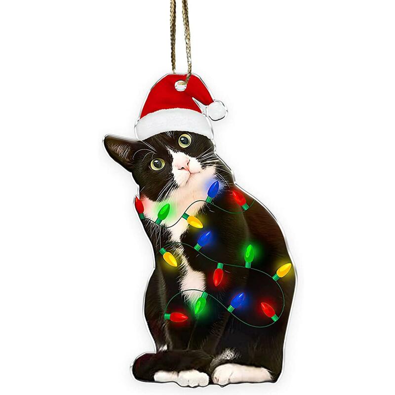 Nowy 2024 Xmas czarny wisiorek z kotem dekorację na imprezę świąteczną ozdoby świąteczne zawieszka na choinkę Ornament dekoracyjny kot Christm L8Q2