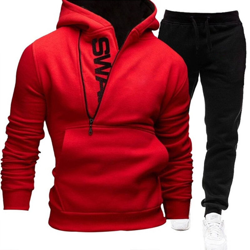 Herren Sportswear Kapuze zweiteiliges Sweatshirt-Set mit Reiß verschluss Jogging anzug Sportswear New Fashion Plüsch Herren Set
