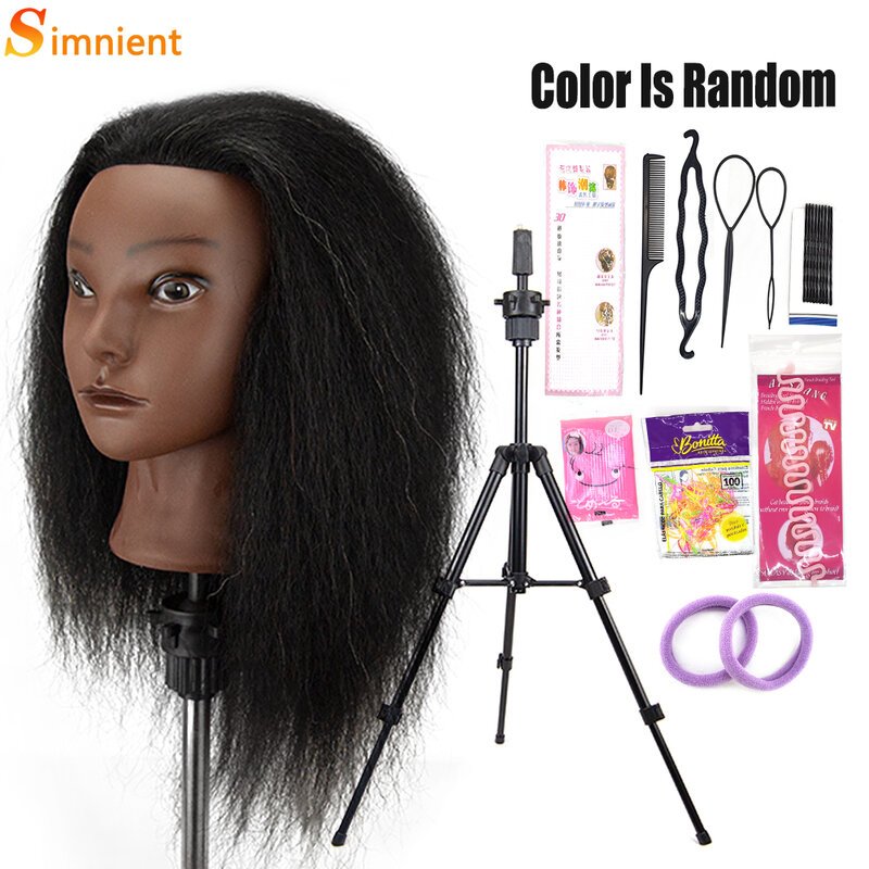 Tête de Mannequin africain 100%, tête de poupée pour formation de coiffeur, avec trépied, cosmétologie, pour le tressage