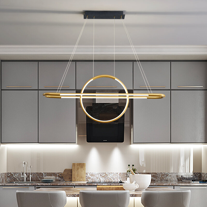 Simple LED Chandelier Modern Kitchen island Long Hanging Light Dining Bar Office Coffee Restaurant Home Gold Black Pendant Lamps