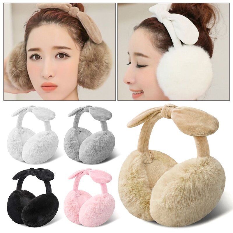 Bow Plush Ear Warmer New Outdoor Cold Protection Solid Color Warm Earmuffs Ear-Muffs Ear Cover Folding Earflap Women