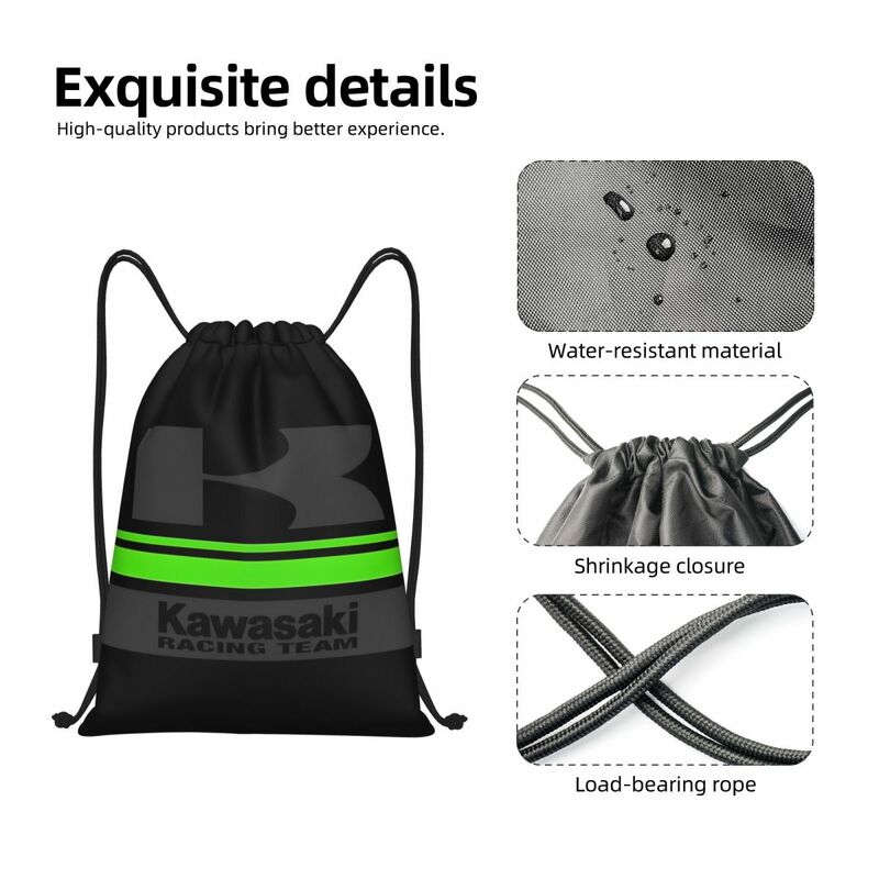 Kawasaki-Moto Motorcycle Backpack Drawstring Basketball Bags Gym Bag Motorbike String Sackpack for Yoga