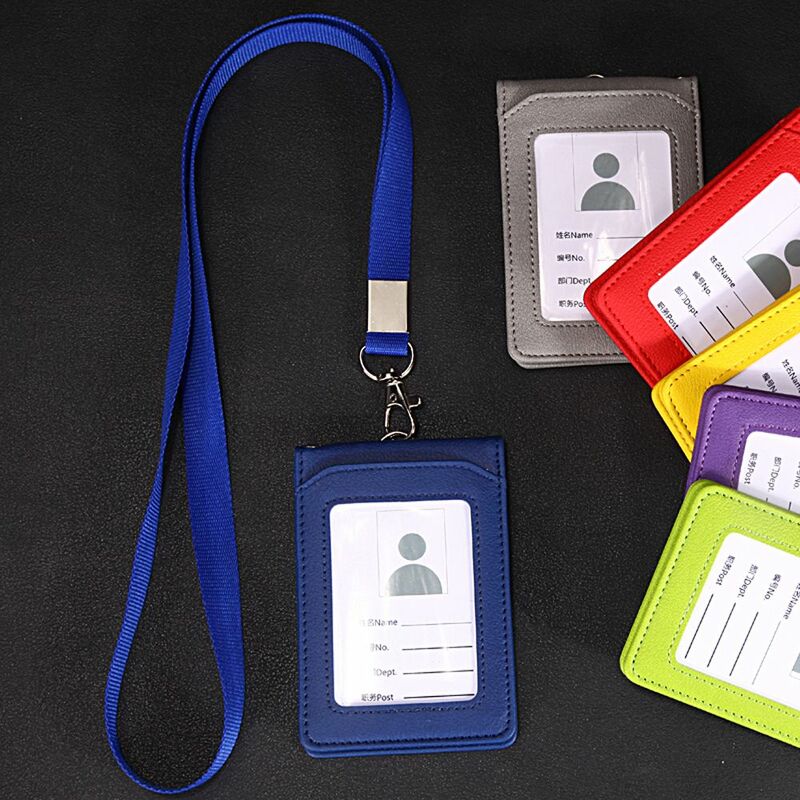 Men Office School Supplies Business Neck Strap Student Bus Cards Cover Badge Holder ID Desk Organizer Card Holder with Lanyard