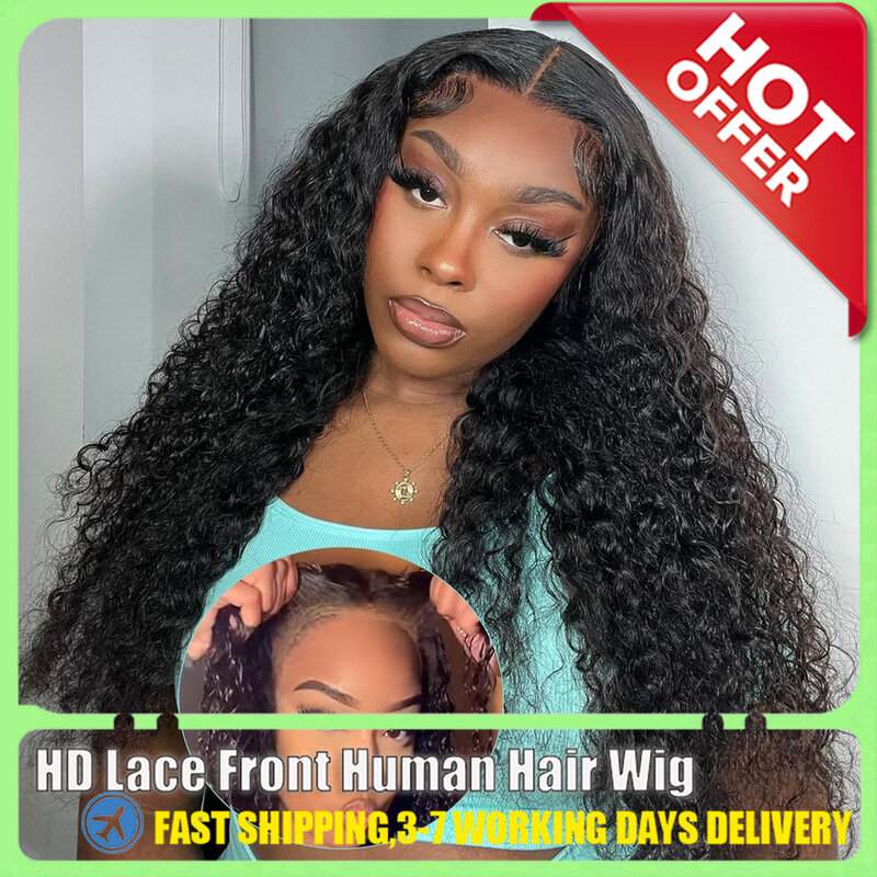 13x4 Deep Wave Lace Front Wigs Human Hair Pre Plucked 200% Density 26Inch HD Lace Frontal Human hair Wigs Natural Color Hairline