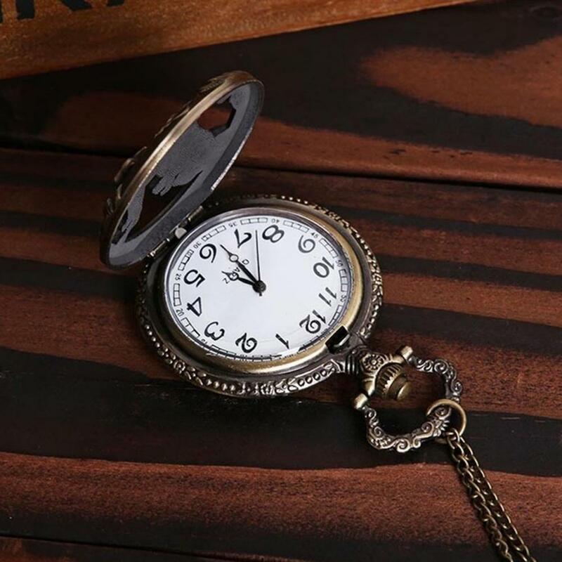 Retro Vintage Hollow Wolf Flower Carved Pendant Necklace Quartz Pocket Watch Pendant Fob Watch Chain Gifts for Men