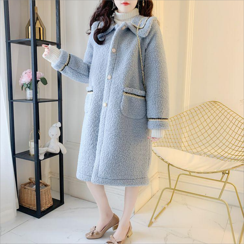 Abrigo grueso de lana de cordero para mujer, abrigo largo de imitación, versión coreana, otoño e invierno, novedad de 2023